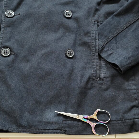 Zara Trench Coat Men XL Navy Double Breasted Vented Twill Cotton Unlined Pockets - Picture 15 of 16